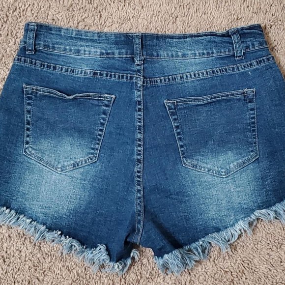 Mid-Rise Distressed Jean Shorts with Frayed Hems - Picture 5 of 5